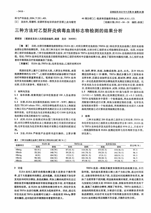 三种方法对乙型肝炎病毒血清标志物检测的结果分析