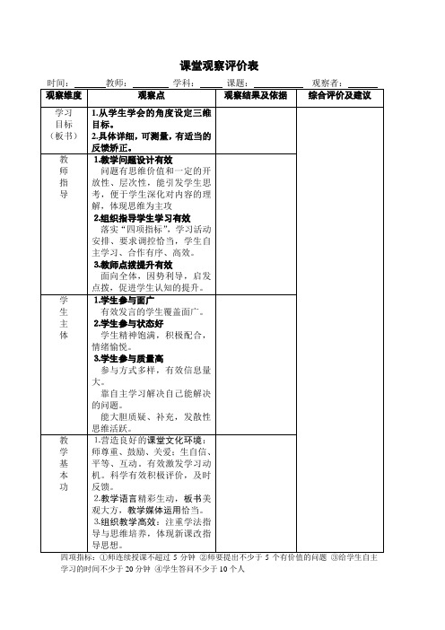 课堂观察评价表(试用稿)