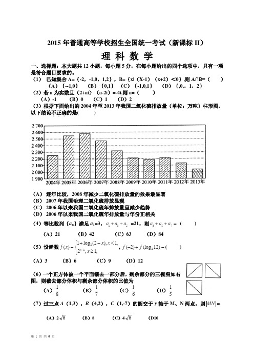 2015年高考数学(理科)试题(全国2卷word文档含答案)