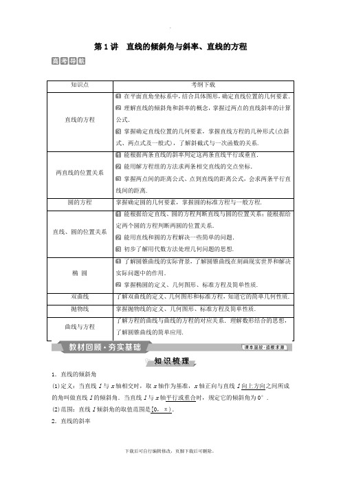 (通用版)2021版高考数学一轮复习第9章平面解析几何1第1讲直线的倾斜角与斜率、直线的方程教案理