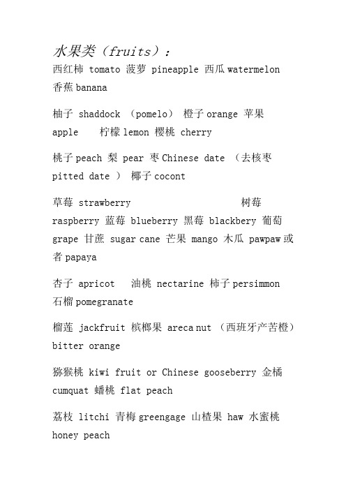 几乎所有食物的英文翻译