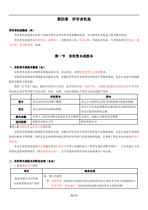 初会第四章所有者权益知识点