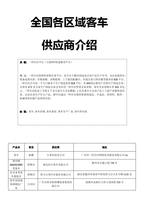 客车供应商介绍-全国各区域客车名单大全