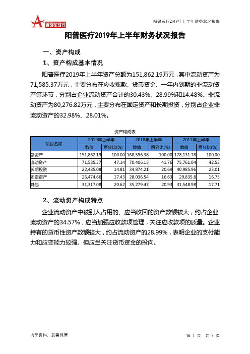 阳普医疗2019年上半年财务状况报告