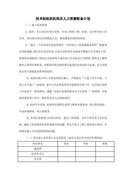 技术标组织机构及人力资源配备计划