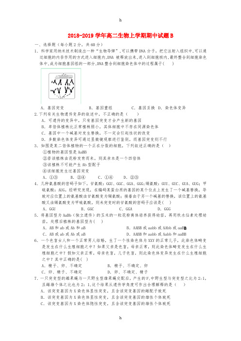 2018-2019学年高二生物上学期期中试题B