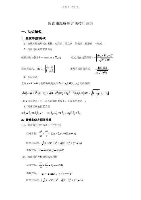 圆锥曲线解题方法技巧归纳(整理)