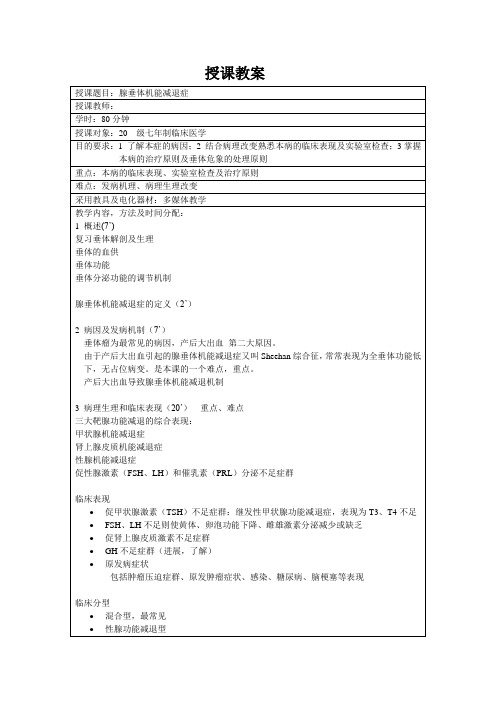 重医大内科学教案07内分泌与代谢性疾病-5腺垂体机能减退症(席汉氏病)