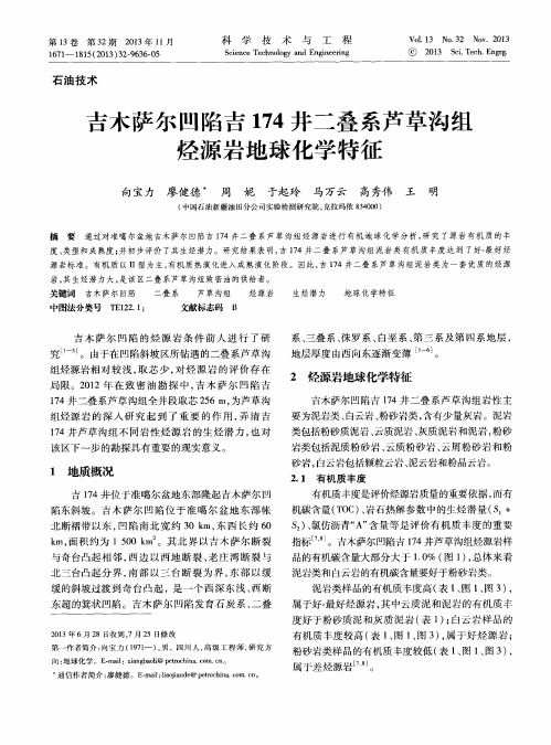 吉木萨尔凹陷吉174井二叠系芦草沟组烃源岩地球化学特征