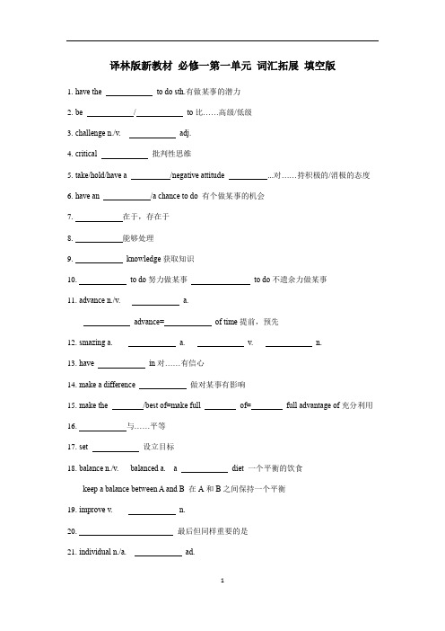 高中英语 Unit 1 基础练习 【新教材】牛津译林版必修一(含答案)