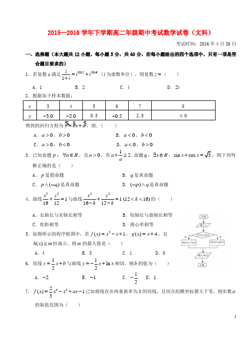 湖北省沙市中学高二数学下学期期中试题文