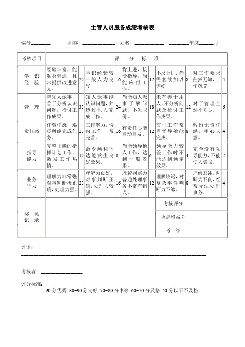 主管人员服务成绩考核表(徐剑)