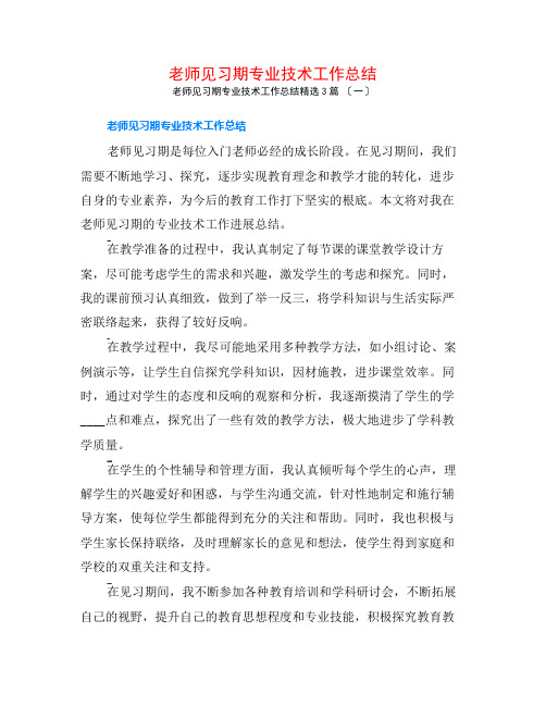 教师见习期专业技术工作总结3篇