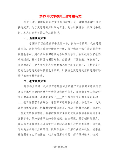 2023年大学教师工作总结范文