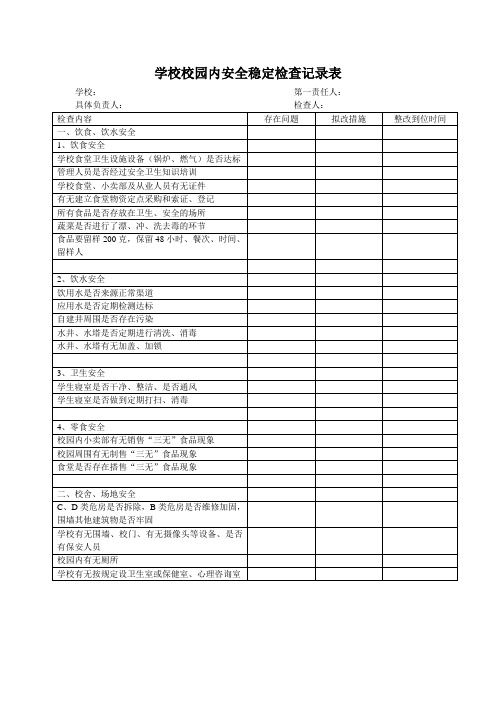 学校校园内安全稳定检查记录表