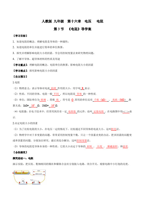 专题16.3 电阻(导学案)(解析版)