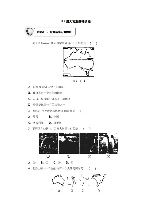 人教版地理七年级下册8 澳大利亚基础训练(含答案)