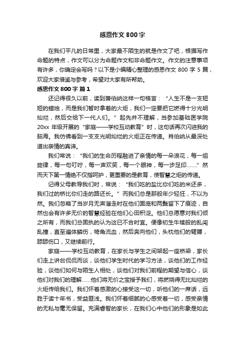 关于感恩作文800字5篇