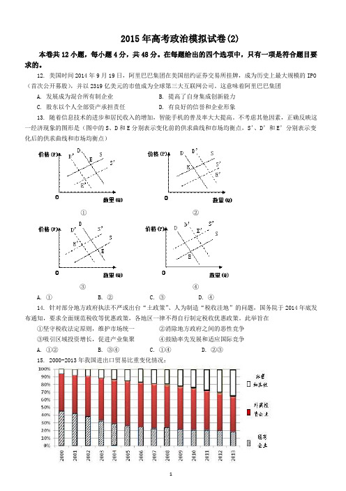 2015年高考政治模拟试卷(2)含答案