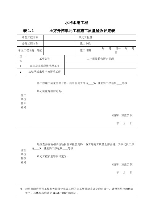 土方开挖质量评定表