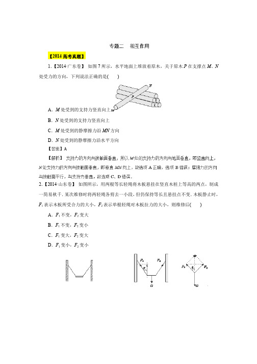 近6年高考物理真题分项版精解精析：专题02《相互作用》Word版含解析