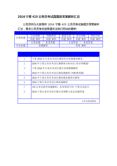 2016宁夏423公务员考试真题及答案解析汇总