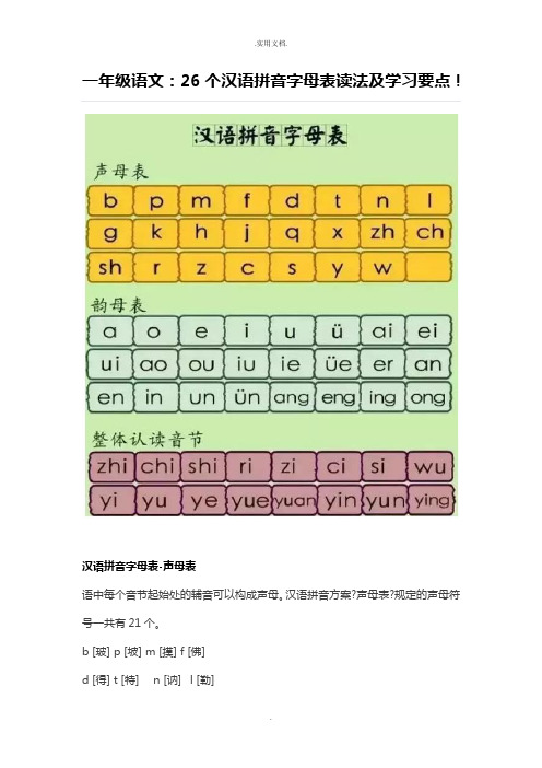 一年级语文：26个汉语拼音字母表读法及学习要点