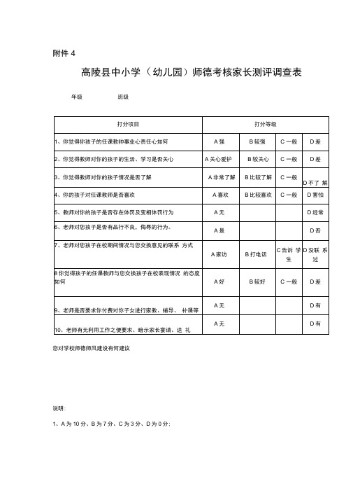 师德考核家长测评用表