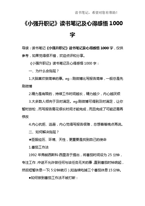 《小强升职记》读书笔记及心得感悟1000字