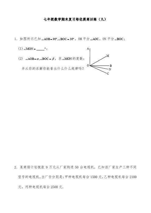 七年级数学期末复习培优提高训练(九)及答案