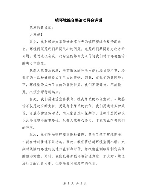 镇环境综合整治动员会讲话