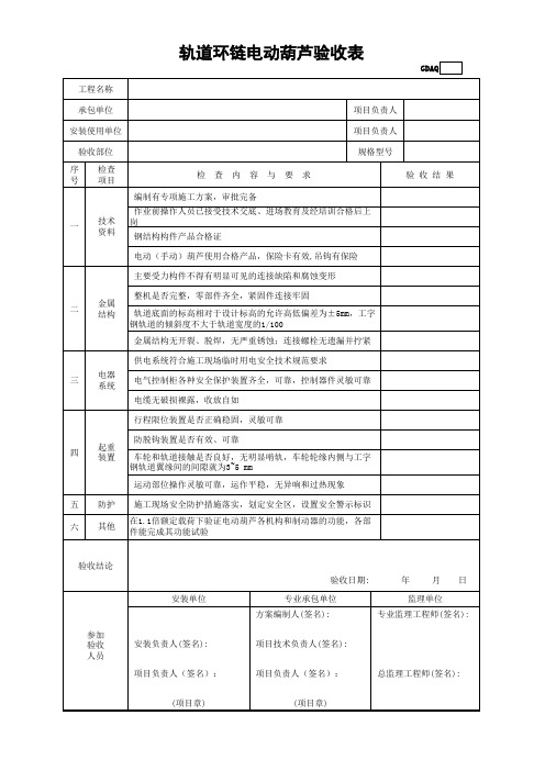 轨道环链电动葫芦验收表