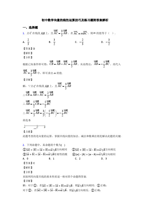 初中数学向量的线性运算技巧及练习题附答案解析