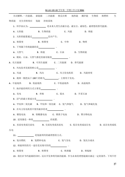 新能源概论期末考试卷