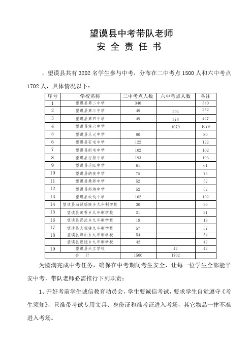 中考带队教师责任书