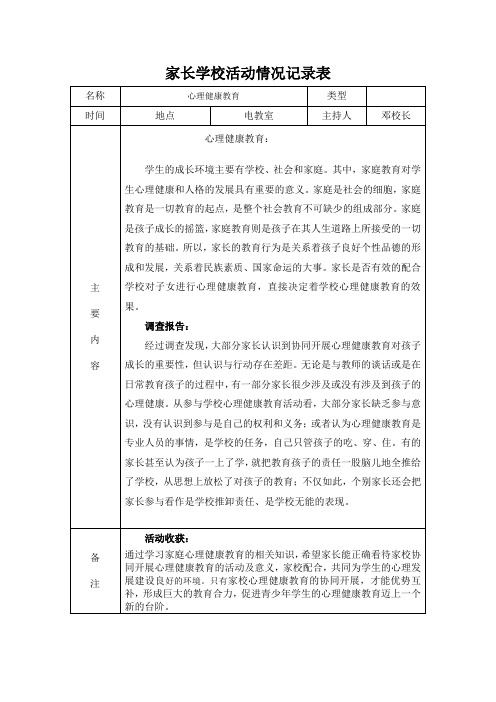 2014-2015学年第二学期家长学校活动记录