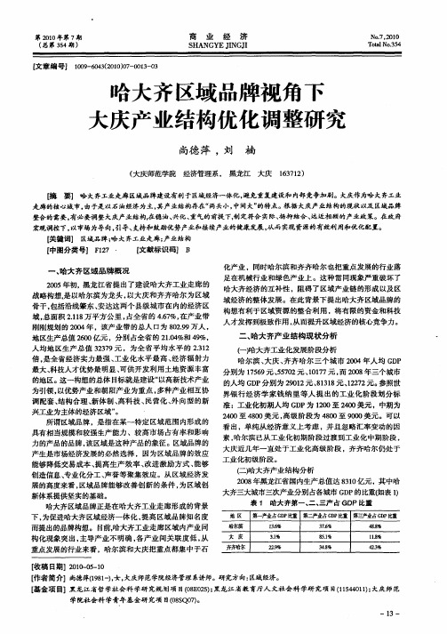 哈大齐区域品牌视角下大庆产业结构优化调整研究