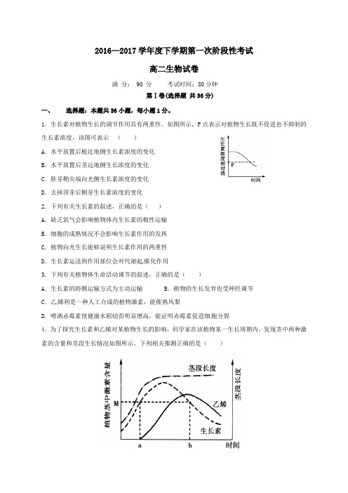 江西省南昌市2016-2017学年高二第二学期第一次阶段性考试生物试卷