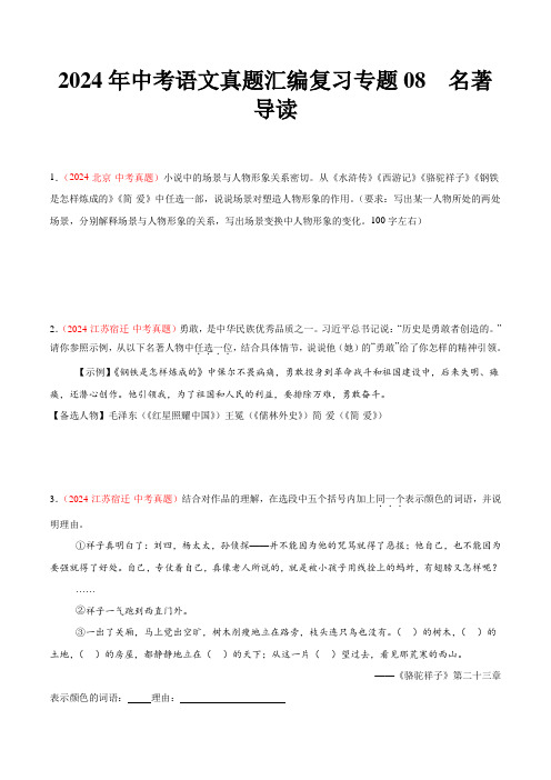 2024年中考语文真题汇编复习 专题08 名著导读(学生版)