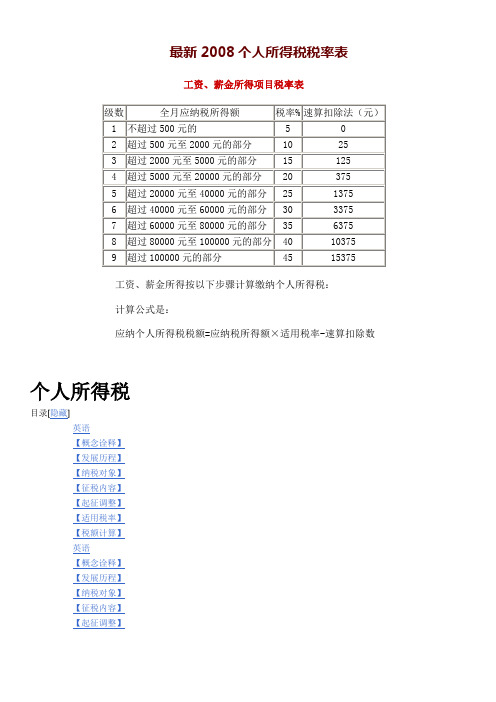 最新2008个人所得税税率表