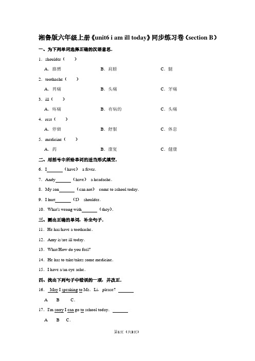 湘鲁版六年级(上)《unit6 i am ill today》同步练习卷(section B)