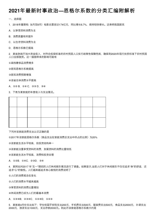 2021年最新时事政治—恩格尔系数的分类汇编附解析