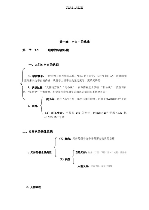 高一地理必修一第一章宇宙中的地球知识点总结(详细版)