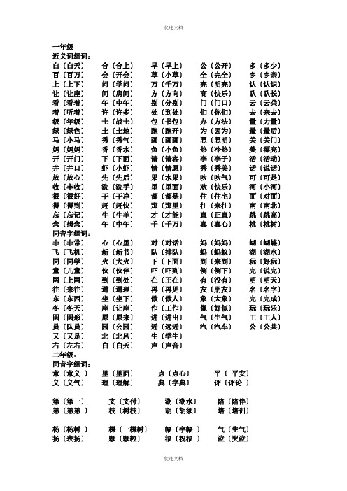 202x年级人教版语文同音字形近字组词