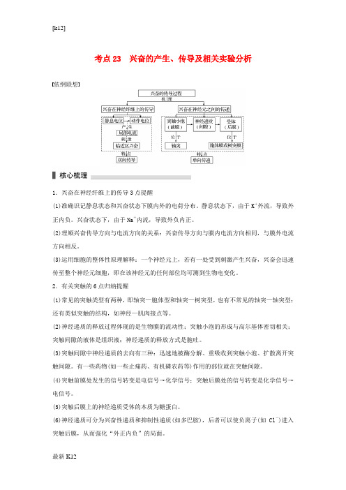 [推荐学习]高考生物二轮复习 考前三个月 专题7 人体的稳态及调节机制 考点23 兴奋的产生、传导及