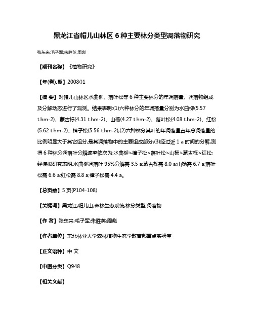 黑龙江省帽儿山林区6种主要林分类型凋落物研究