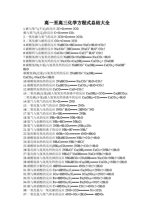 高一至高三化学方程式总结大全