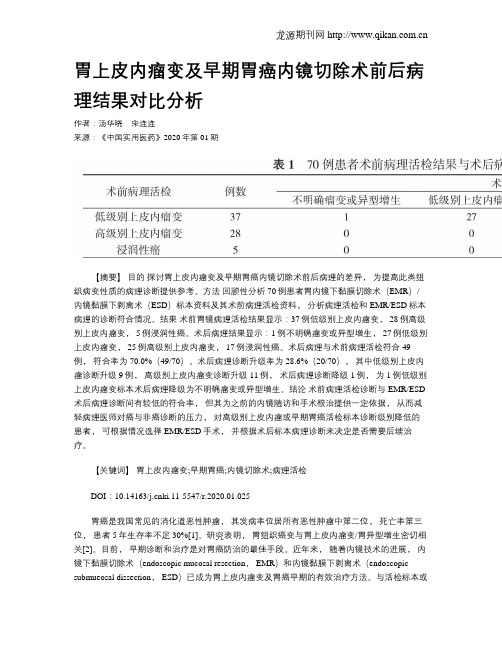 胃上皮内瘤变及早期胃癌内镜切除术前后病理结果对比分析