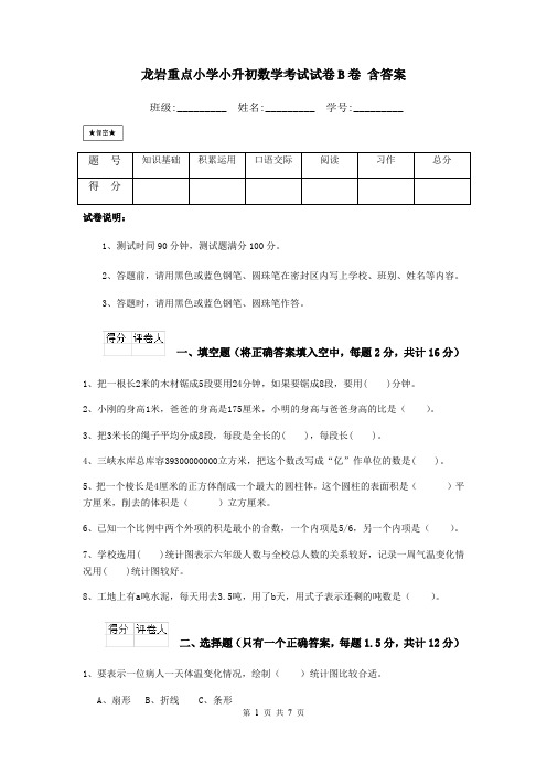 龙岩重点小学小升初数学考试试卷B卷 含答案