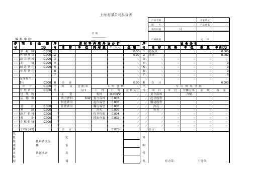 钣金件报价格式